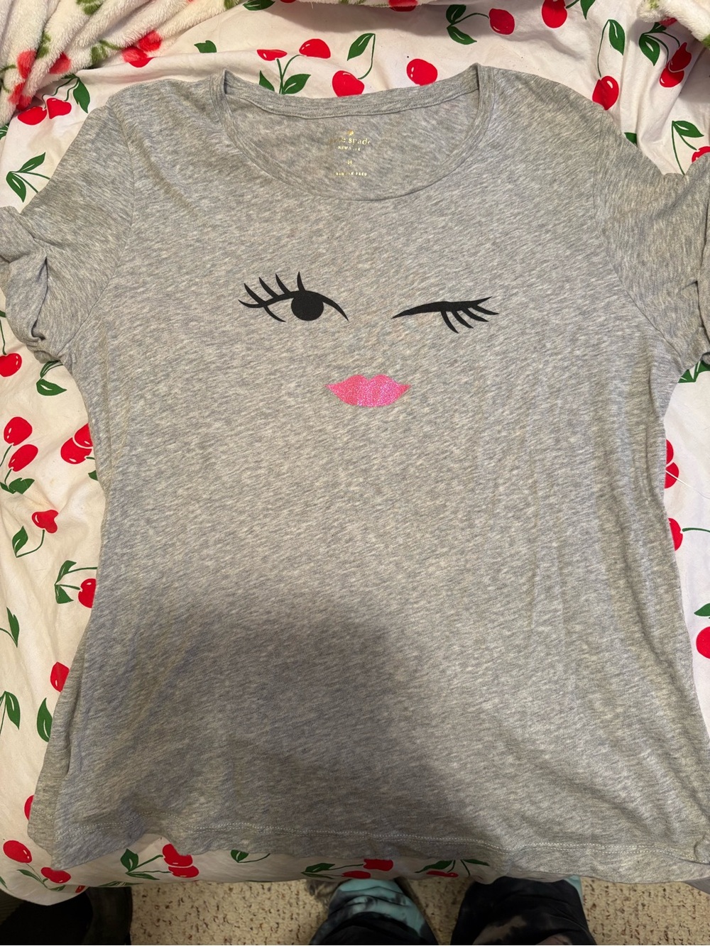 Kate Spade Graphic Tee with Winking Face and Pink Lips